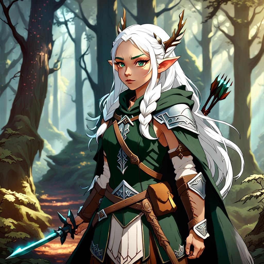 Warrior Elf with Dagger in Fantasy Forest