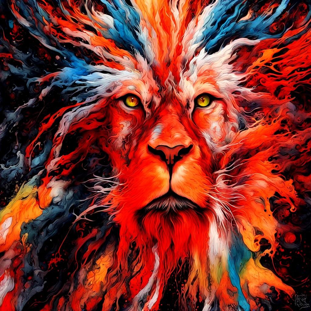 Terrifying Ghost Lion in Liquid Ink Style