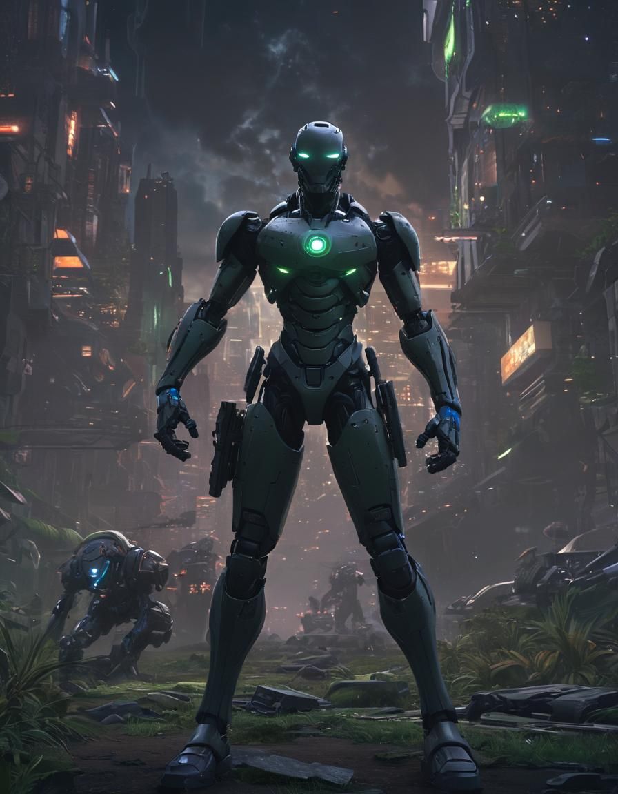 Cyborgs Defend AI Core in Anime Style