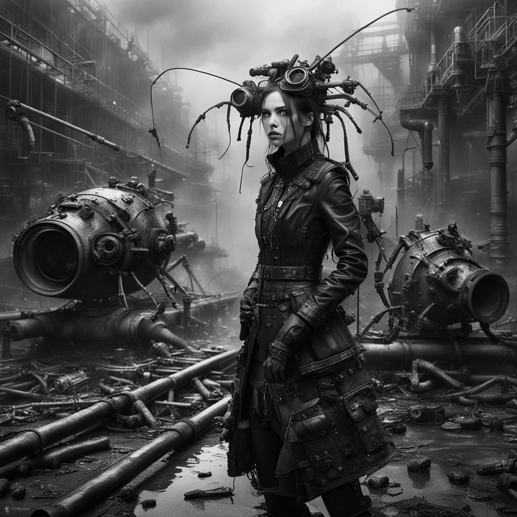 Cybergoth Fashion Model in Dystopian Black and White