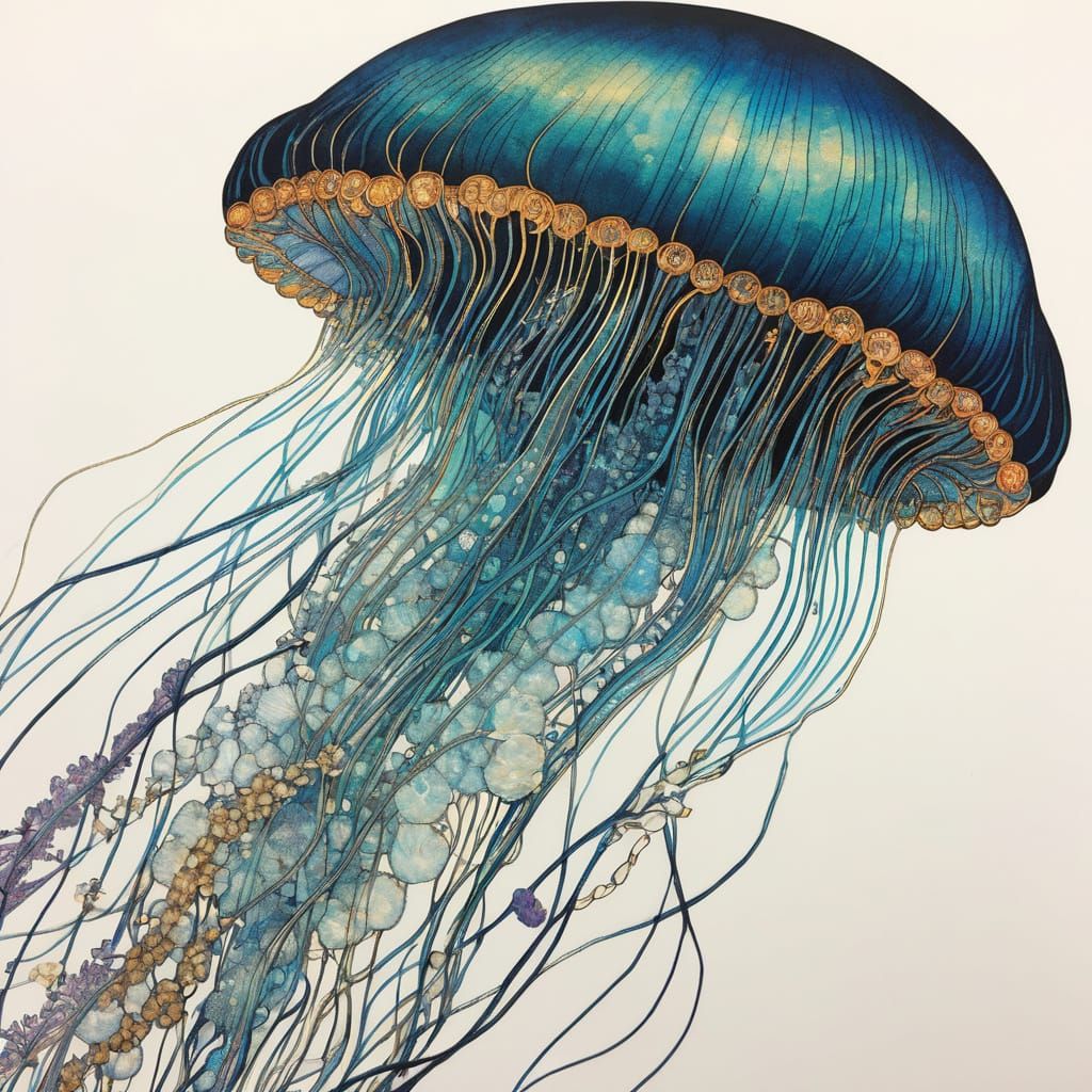 Intricate Jellyfish Drawing Inspired by Art Nouveau