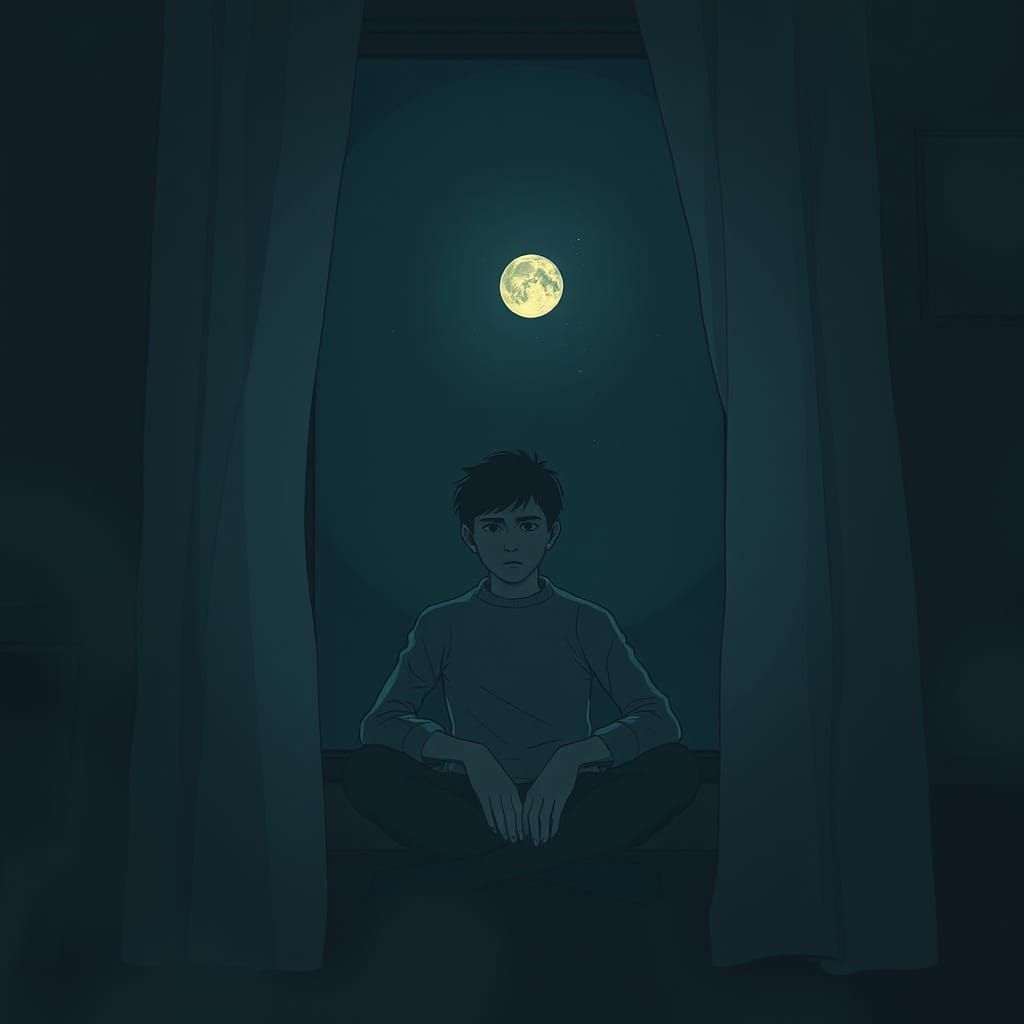 Atmospheric Illustration of Person Peeking Through Curtains