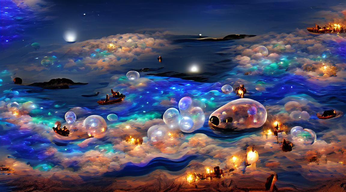 Dream Bubbles in a Fantasy Night Seascape