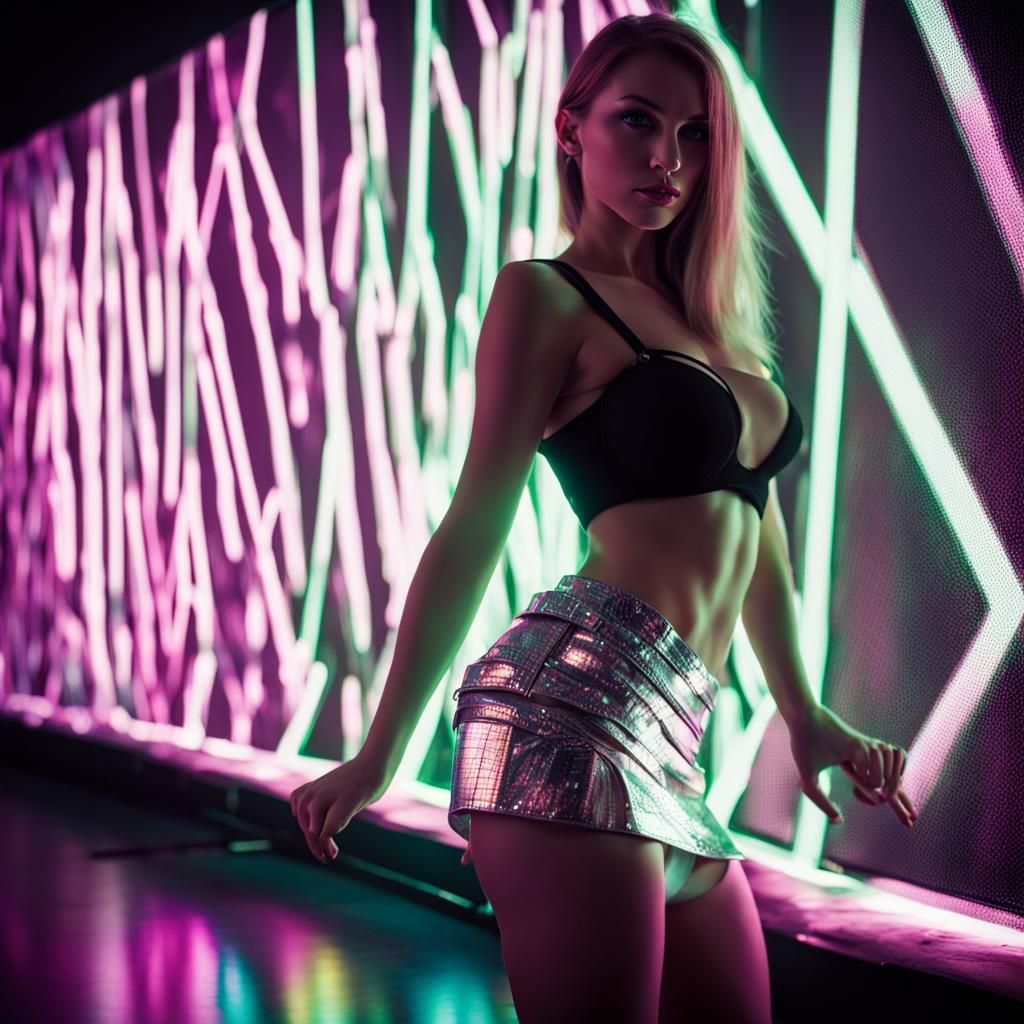 Provocative Fashion Woman on Dancefloor in Hyperrealistic St...