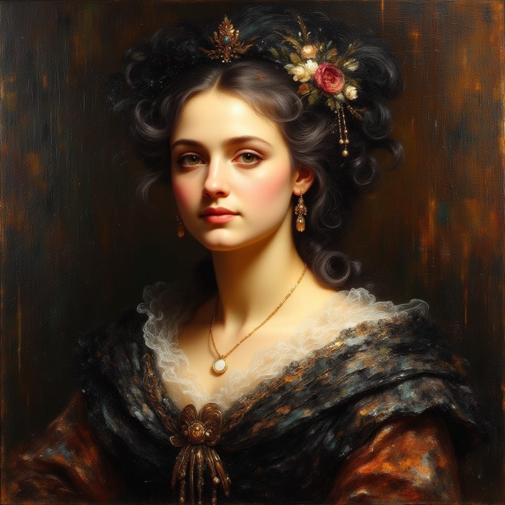Edwardian Woman's Portrait in Baroque Rococo Style