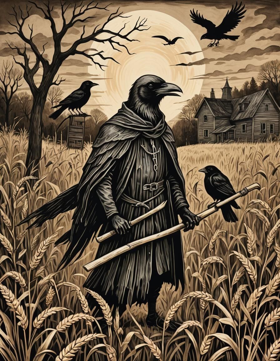 Eerie Sepia Woodcut: Puritan Horror and Witchcraft