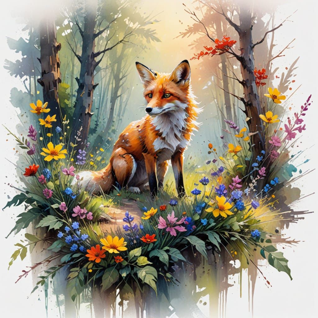 Whimsical Fox in Sunlit Woodland