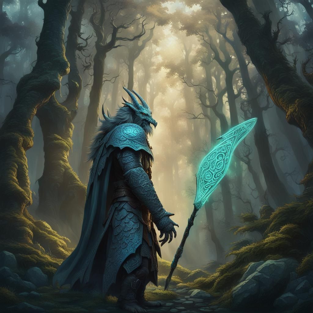 Silver Dragonborn Druid in Dark Fantasy Art