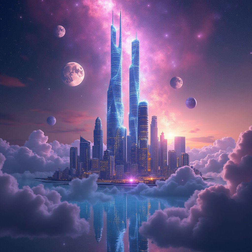 Shanghai Metropolis Floating in Electric Nebulae