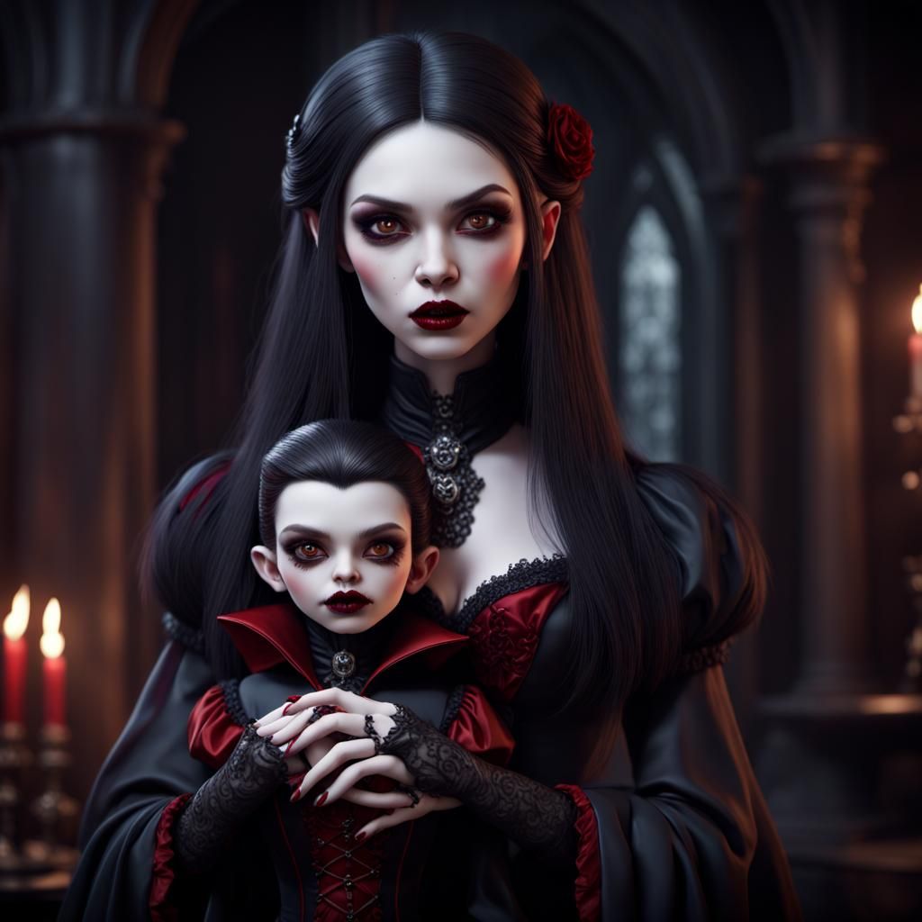 Gothic Vampire Lady with Matching Doll in 3D