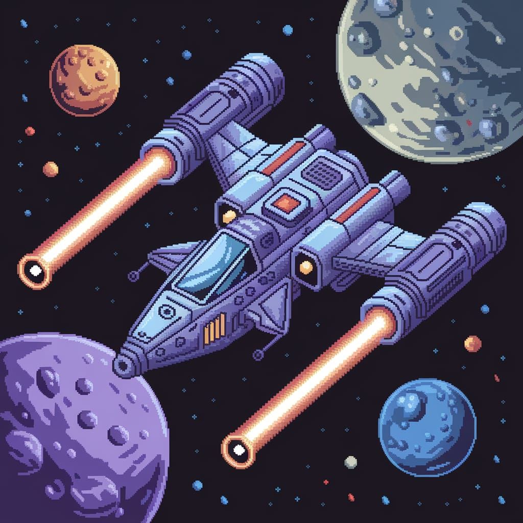 Pixel Art Spaceship with Laser Cannons