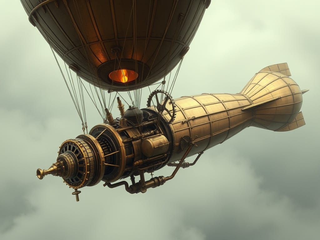 Steampunk Zeppelin Soaring Through Misty Skies