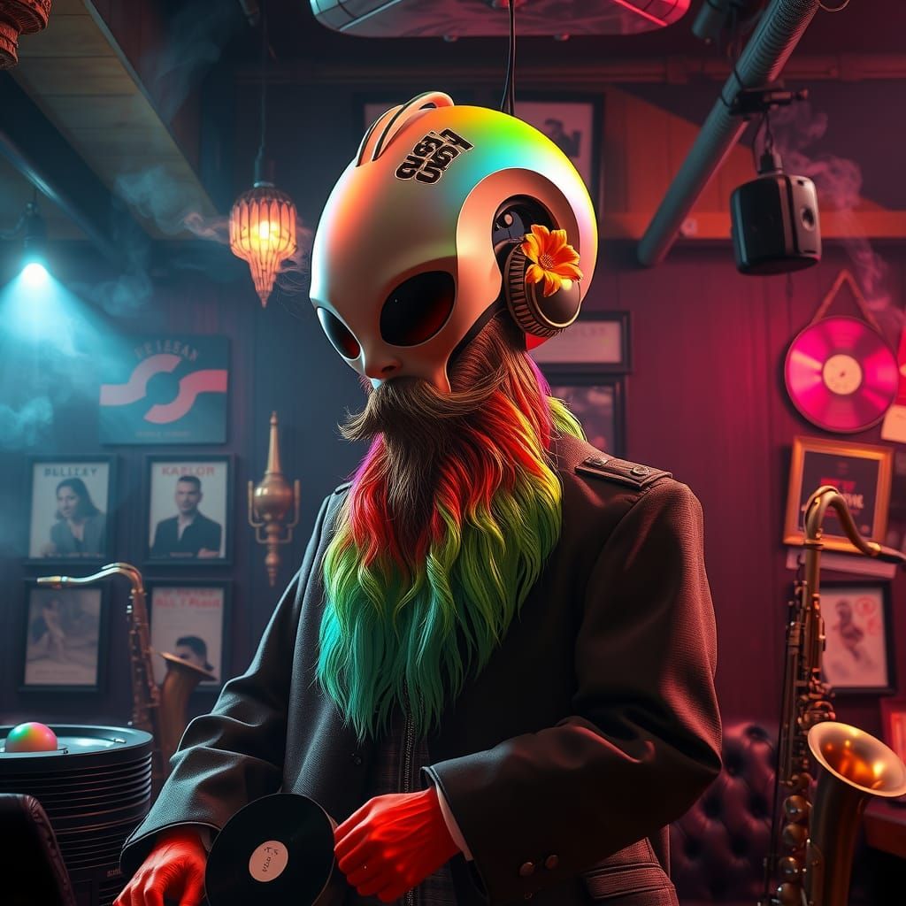 Extraterrestrial Hipster in Jazz Bar, Digital Art