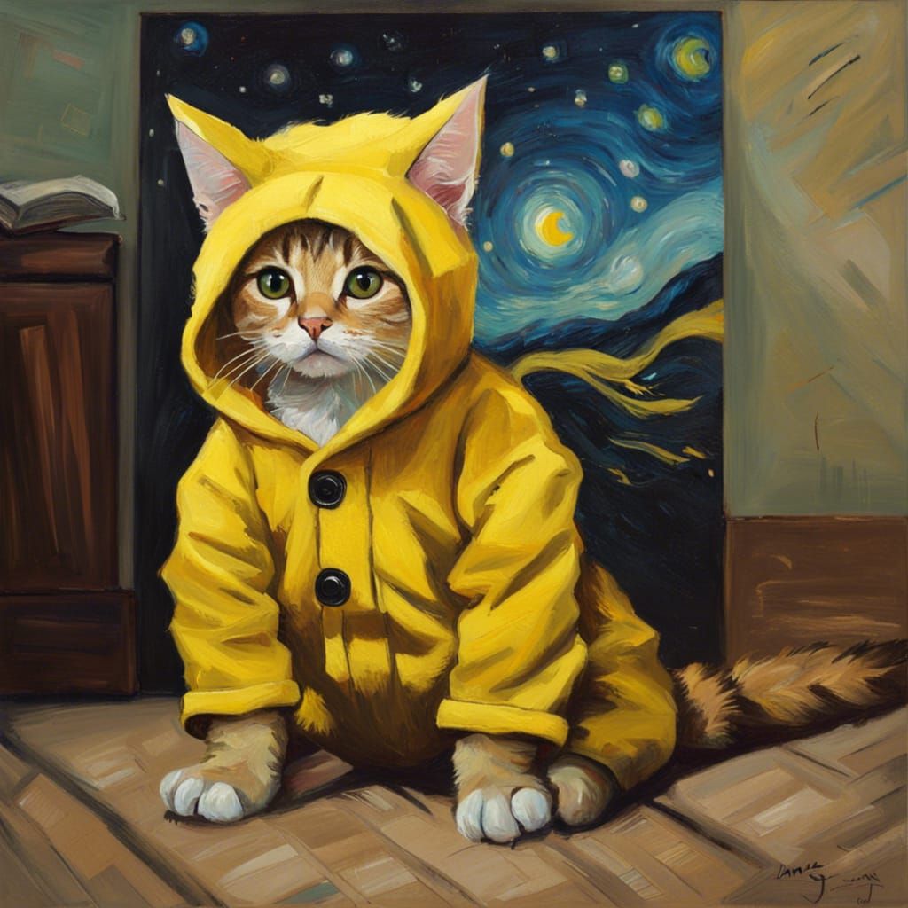 Cat as Pikachu in Van Gogh Style