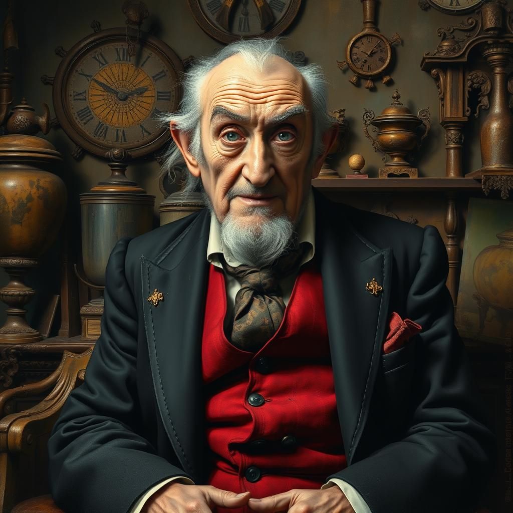 Eccentric Old Man with Artifacts, Dramatic Lighting