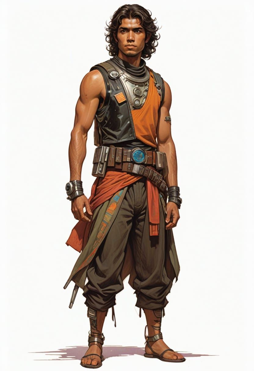 Cyborg RPG Character in Vivid Sci-Fi Costume