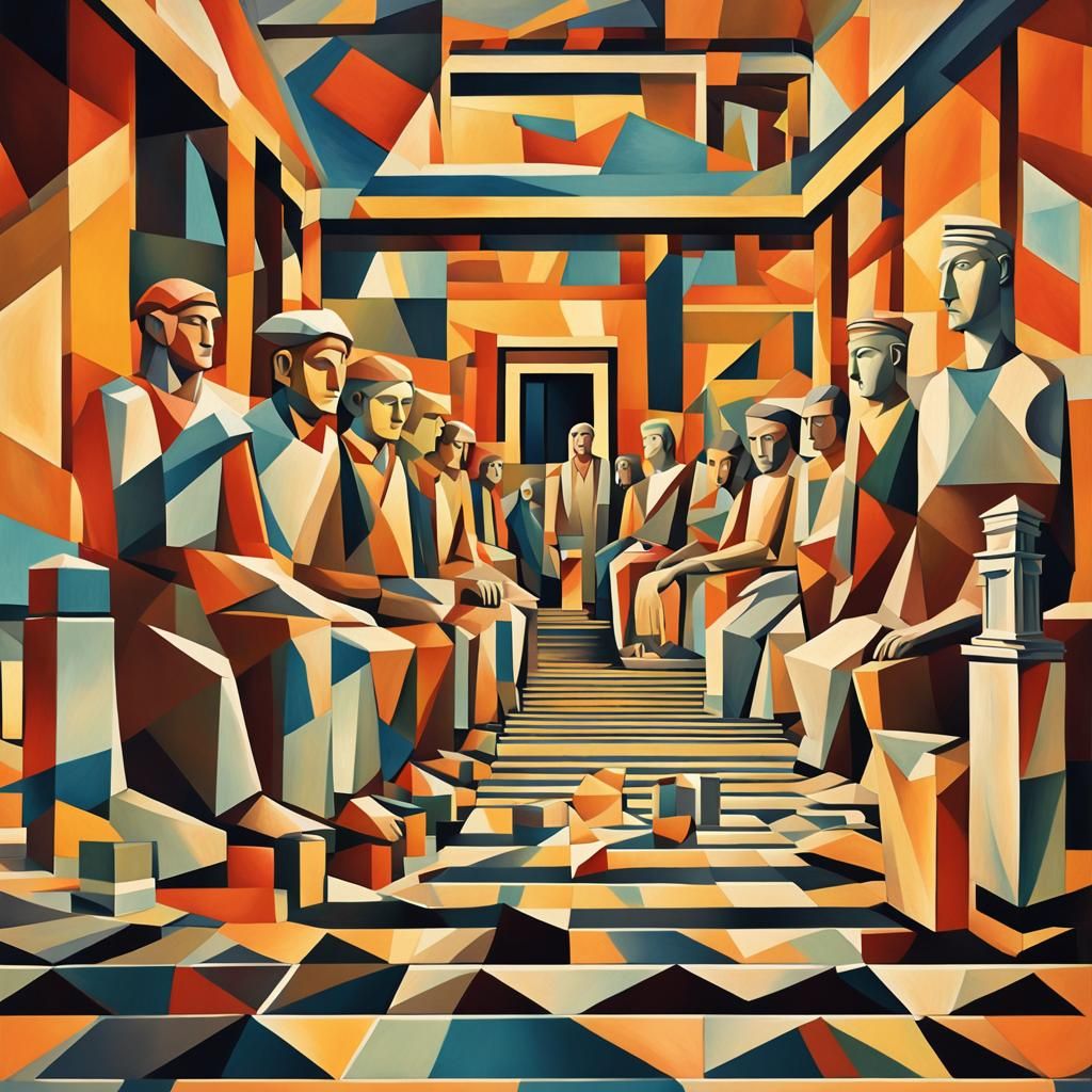 Athens Ancient School in Neo-Cubist Style