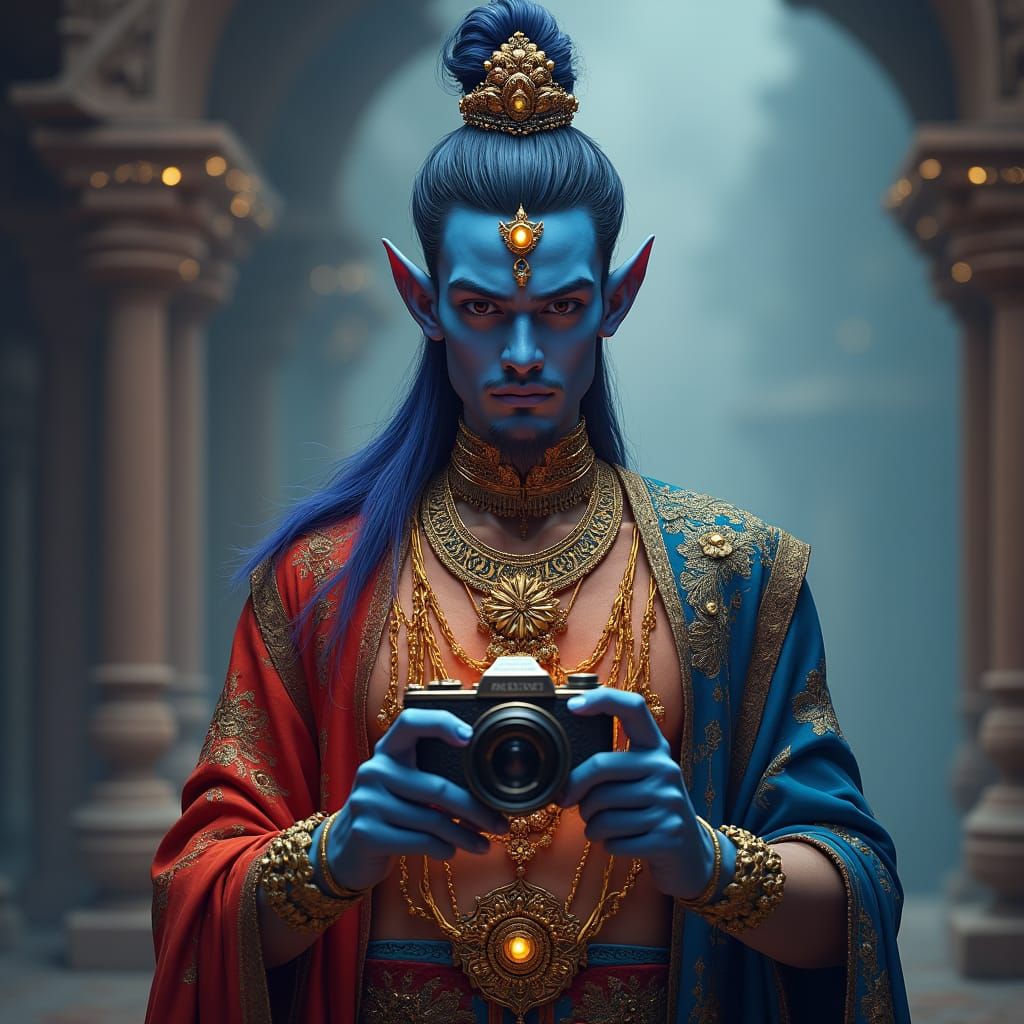 Handsome Genie with Camera in Fantasy Realm