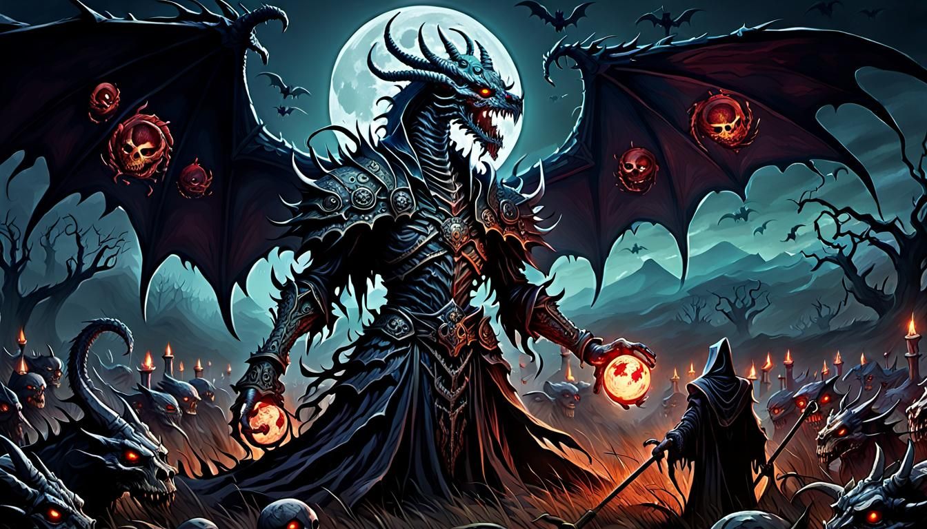 Undead Lich Summons Dragon in Dark Fantasy Art