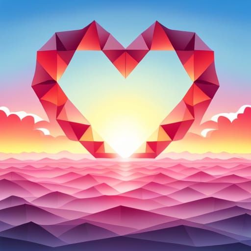 Geometric Heart with Sunrise Sky Background