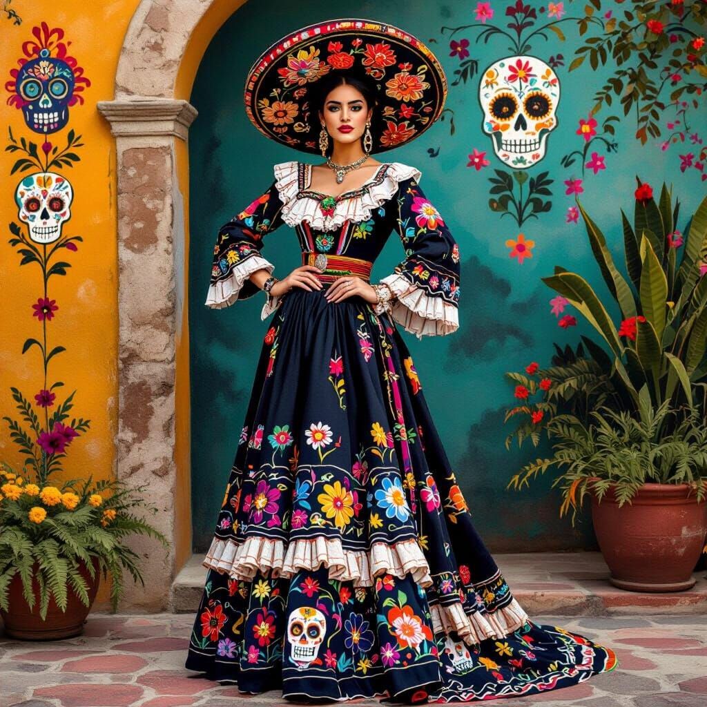 Elegant Catrina in Folk Art Style
