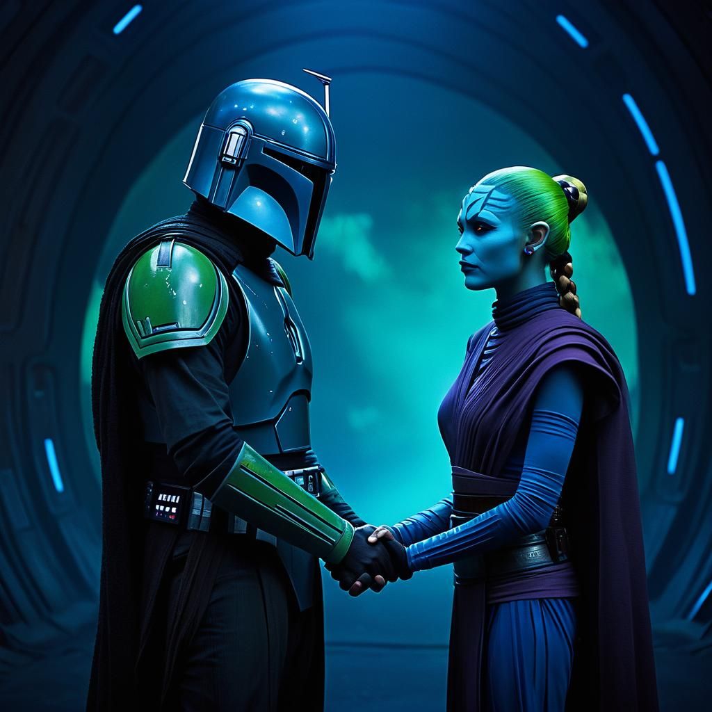Two Twi'leks Holding Hands in Star Wars Scene