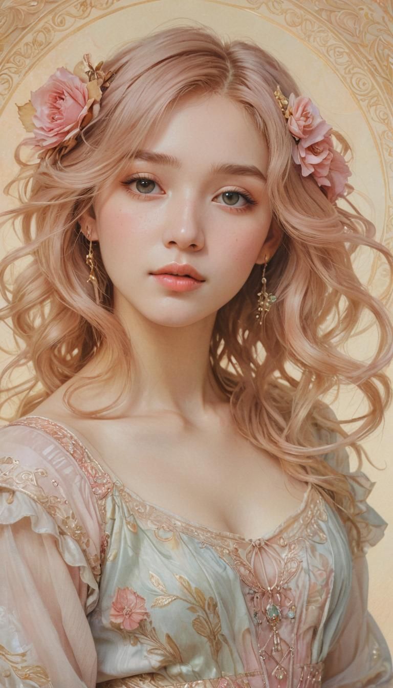 Rosé Portrait in Watercolor Style, Inspired by Mucha