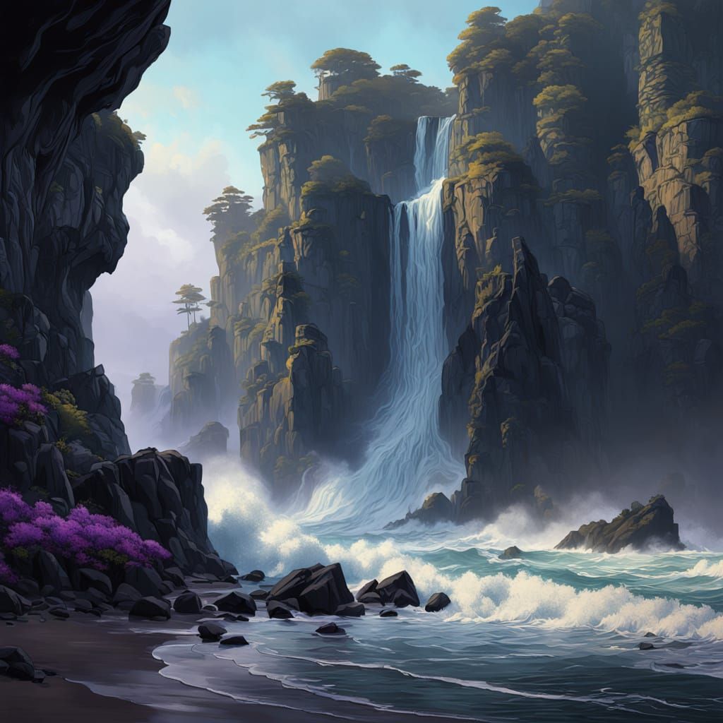 Dark Fantasy Sea Cliffs in Dramatic Lighting