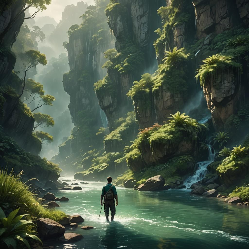 Serene River Scene with Lush Vegetation