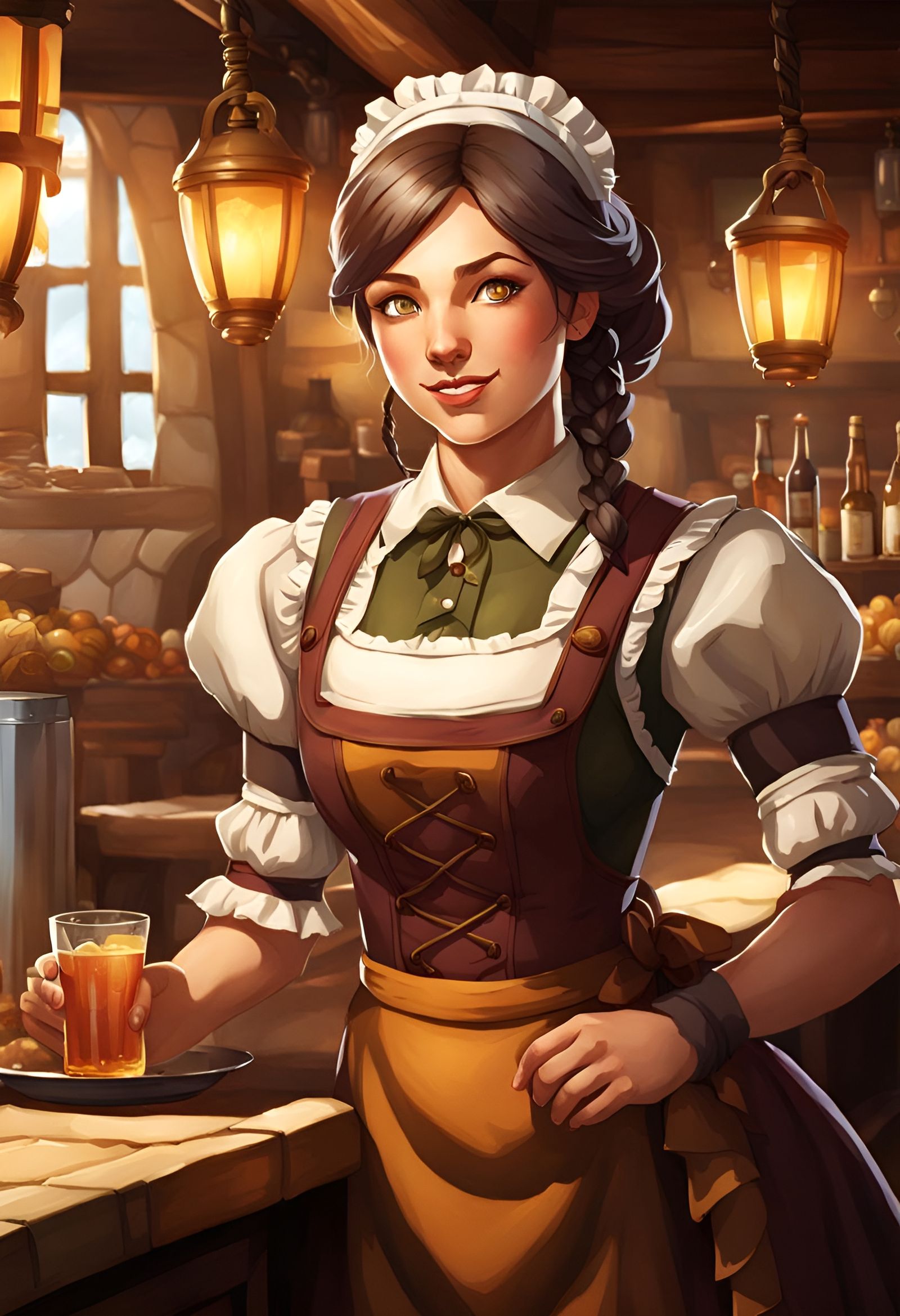 Pretty Tavern Maid in Warm Earth Tones