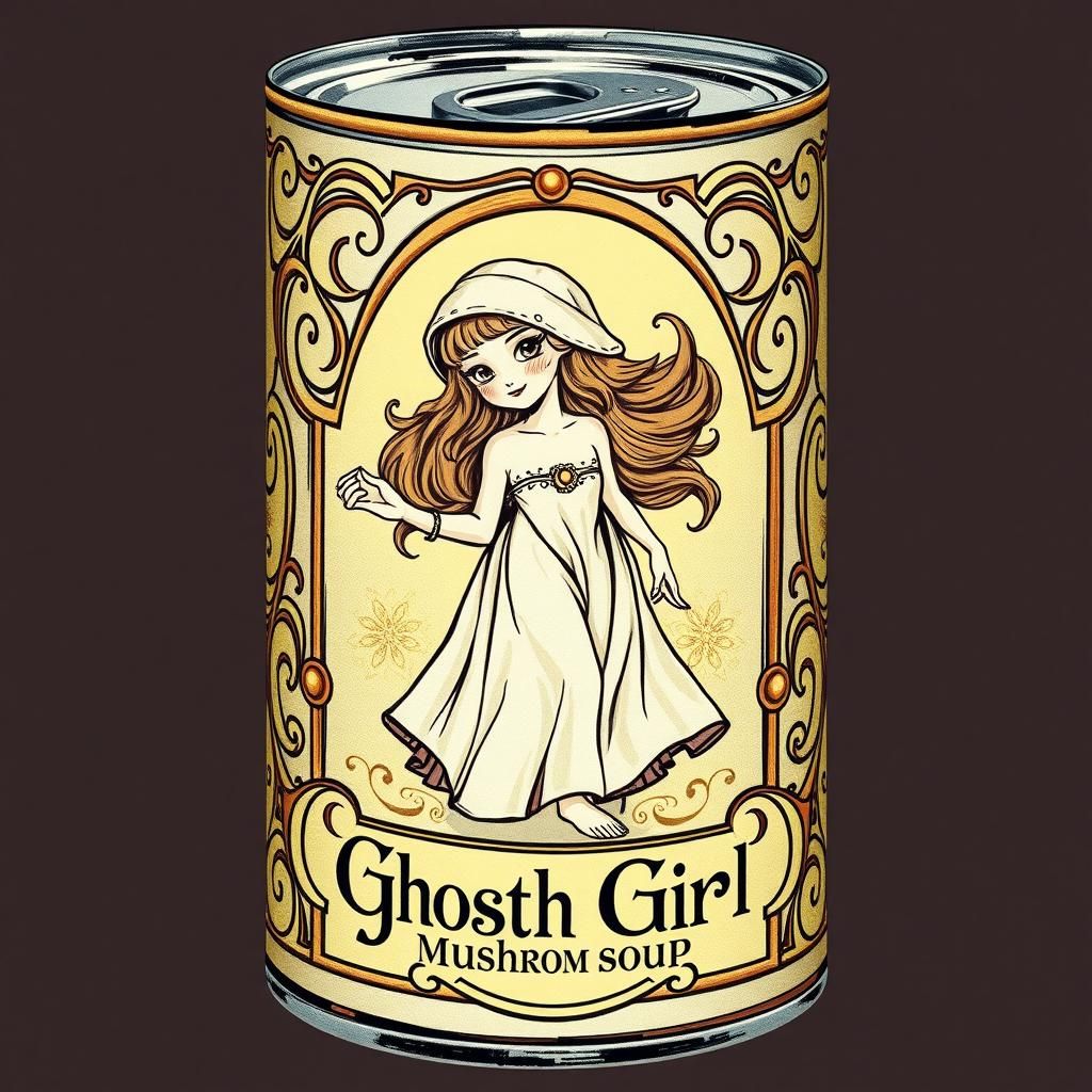 Vintage Soup Can with Art Nouveau Ghost Girl
