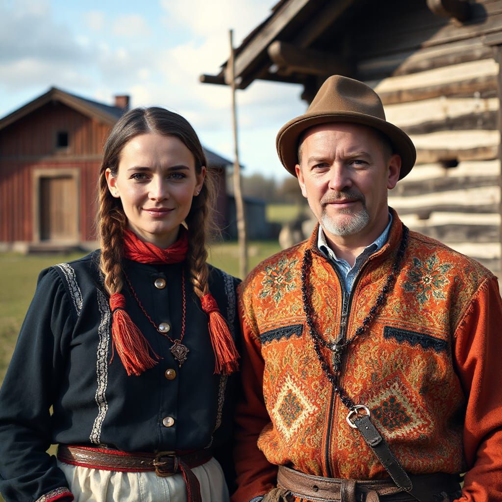 Traditional Lappish Couple in Photorealistic Portraiture