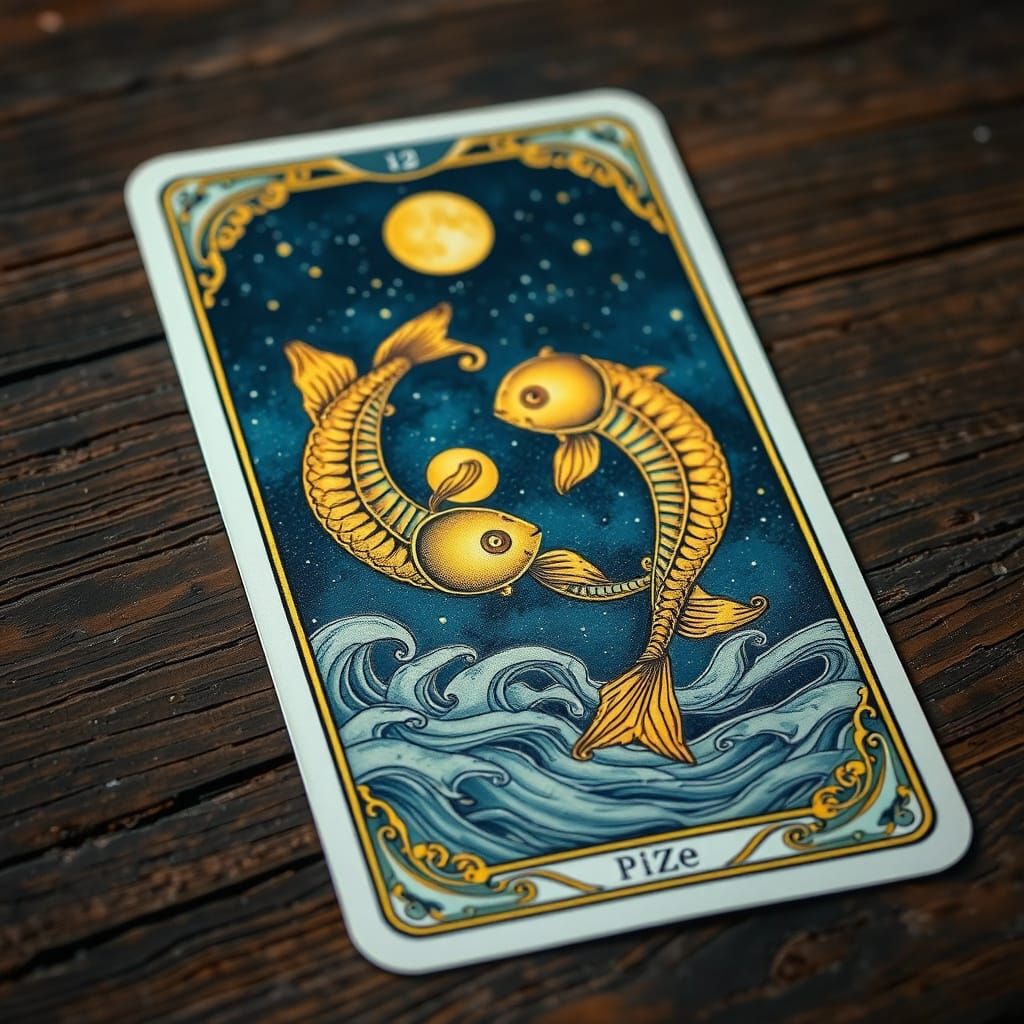 Mystical Pisces Tarot Card in Vintage Style