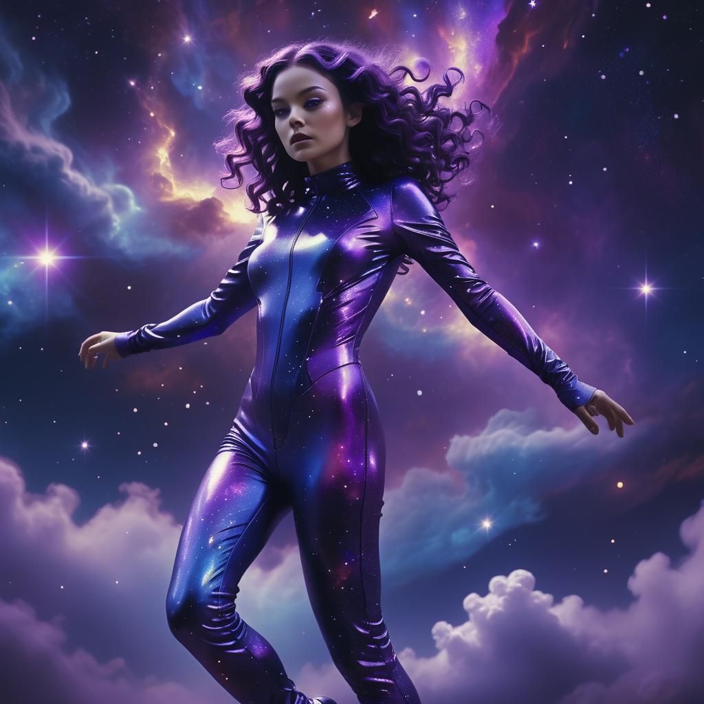 Fantasy Woman in Space Flight: Hyperrealistic Sci-Fi Art