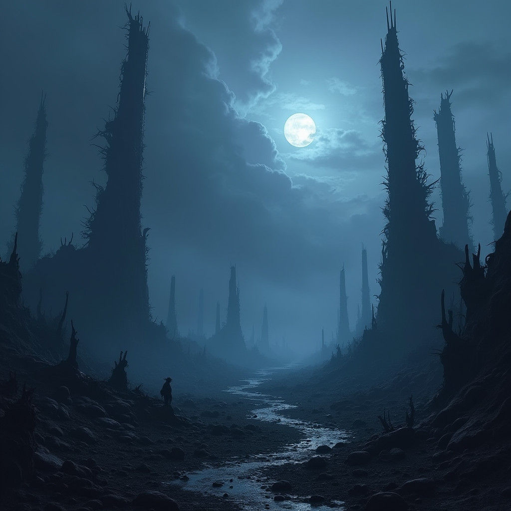 Apocalyptic Ruin in Blue-Violet, Digital Matte Painting