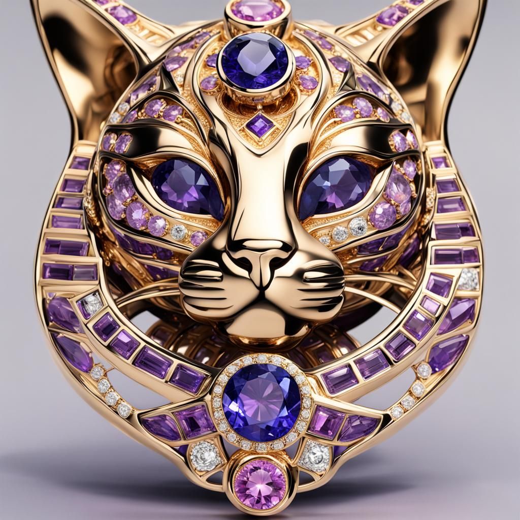 Elegant Cat Golden Versace Necklace with Gems