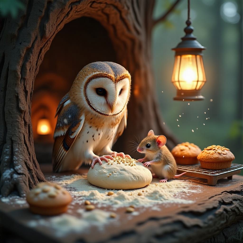 Barn Owl Baking in a Forest Micro-Bakery
