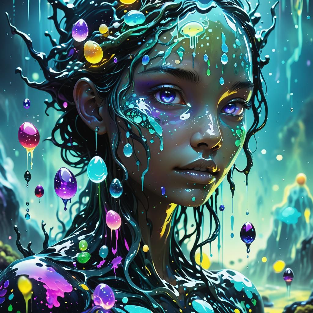 Liquid Water Elemental in a Neon Fantasy World