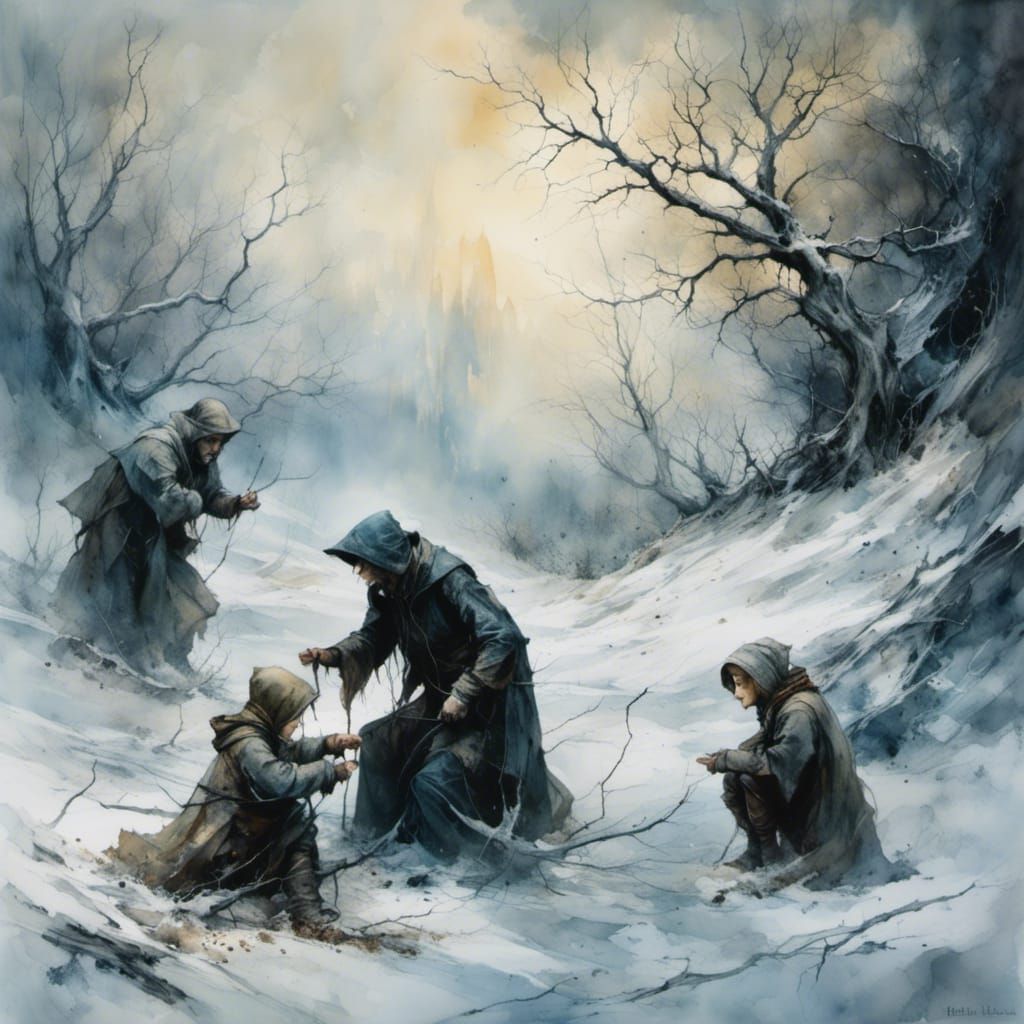Hobbits Playfully Frolic in Winter Snowscape