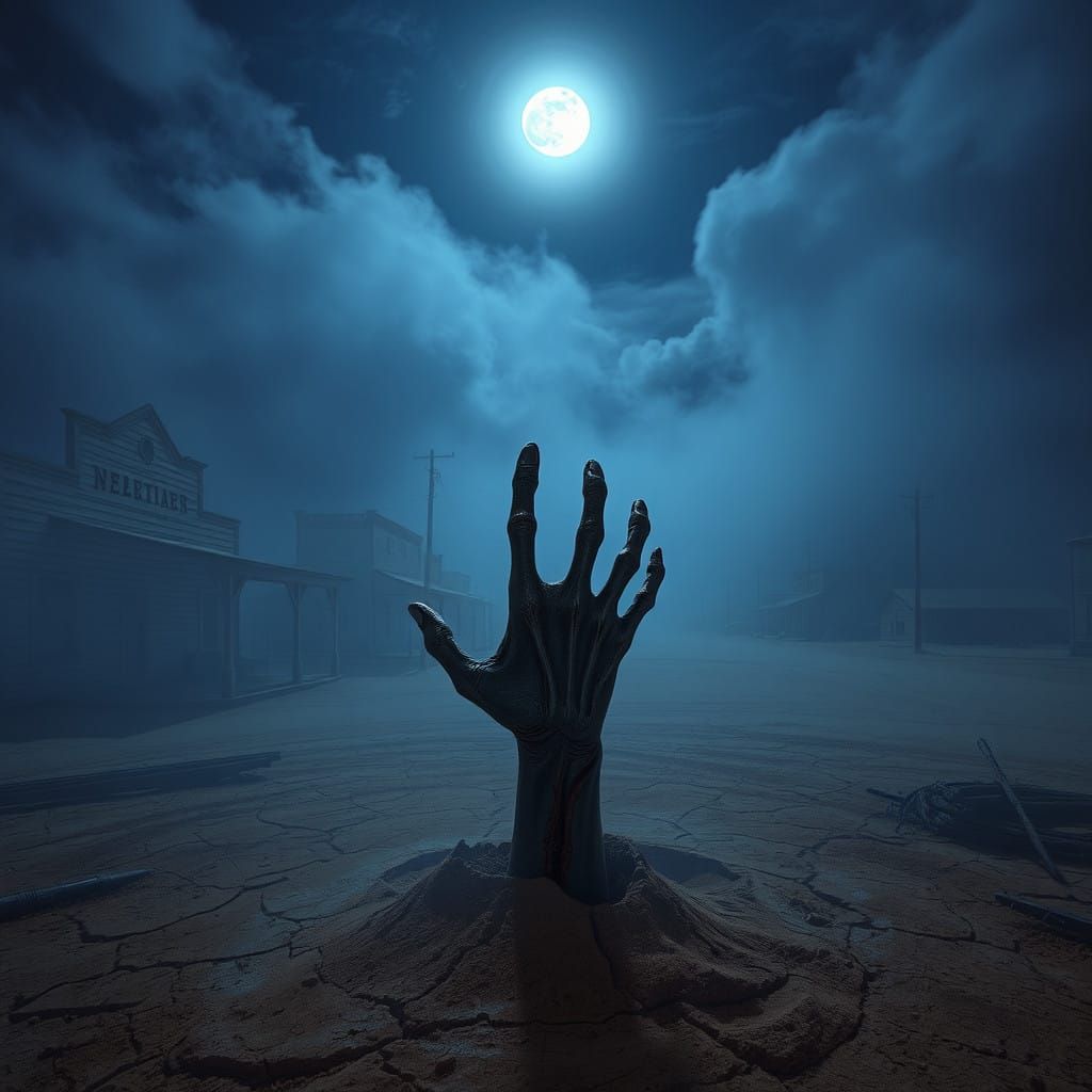 Midnight Over the Ruins of a Haunted Wild West Town