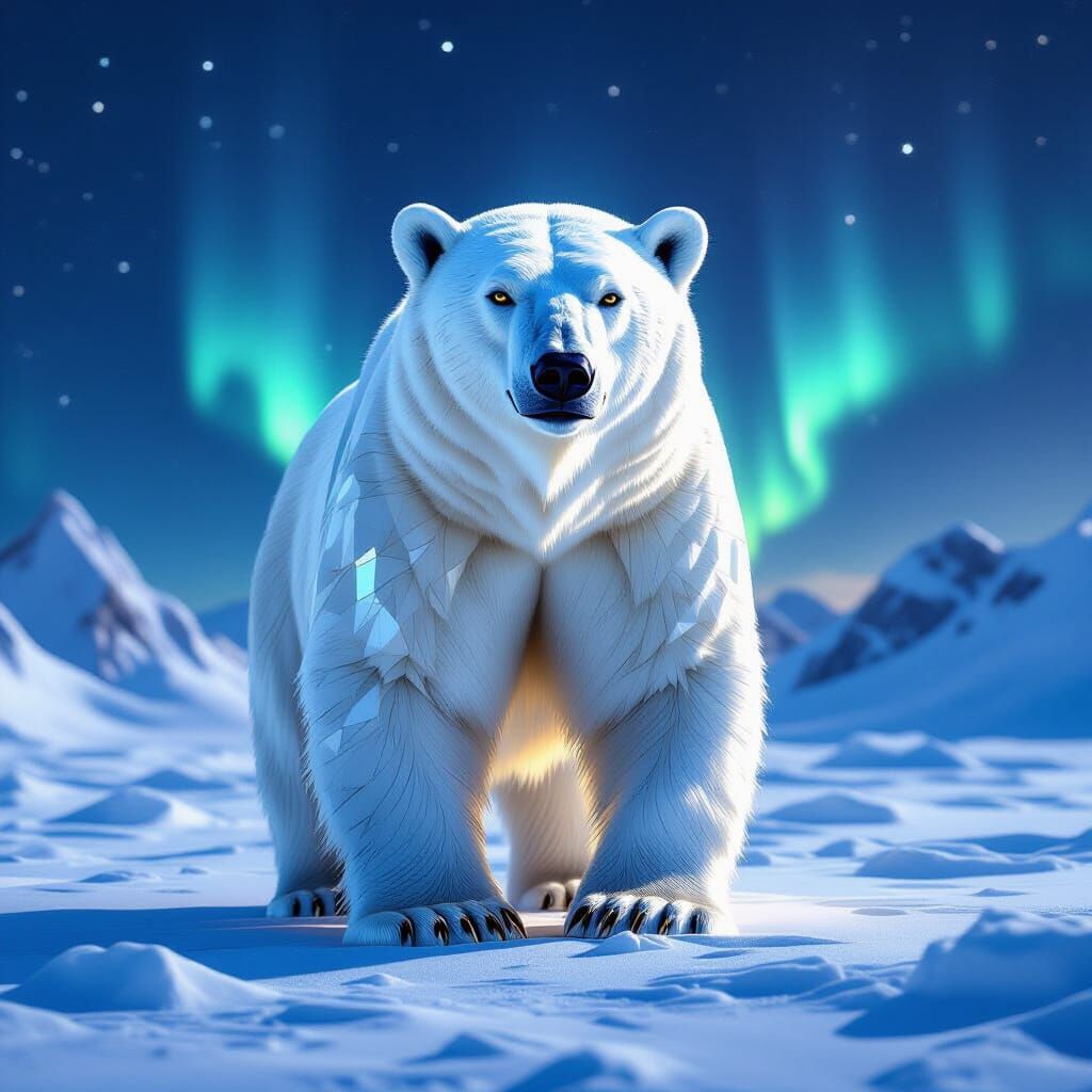 Majestic Polar Bear in Diamond and Gold Style