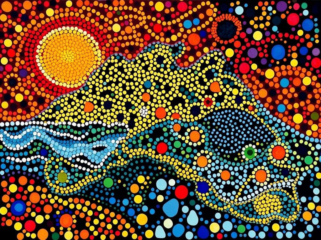 Australian Aboriginal Dreamtime Dot Art Landscape