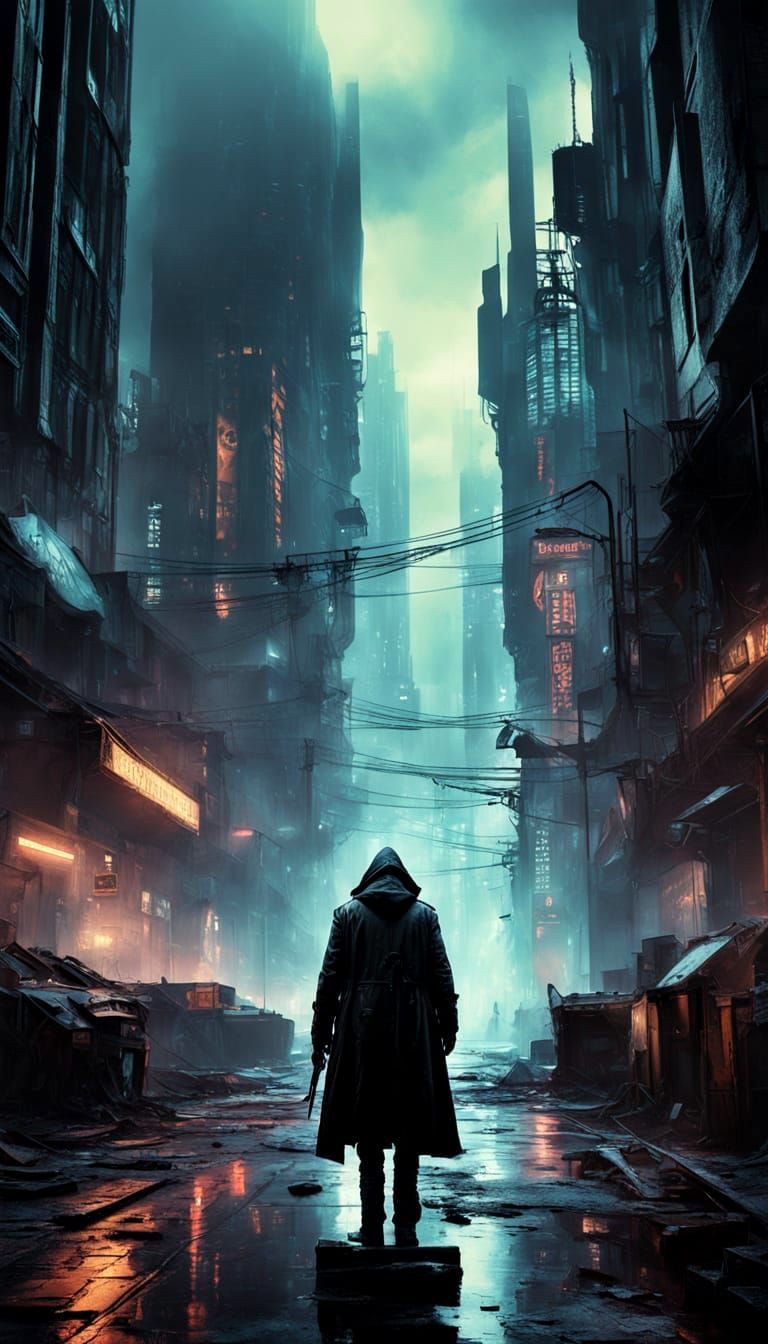 Dystopian Cityscape in Hyperrealistic Style