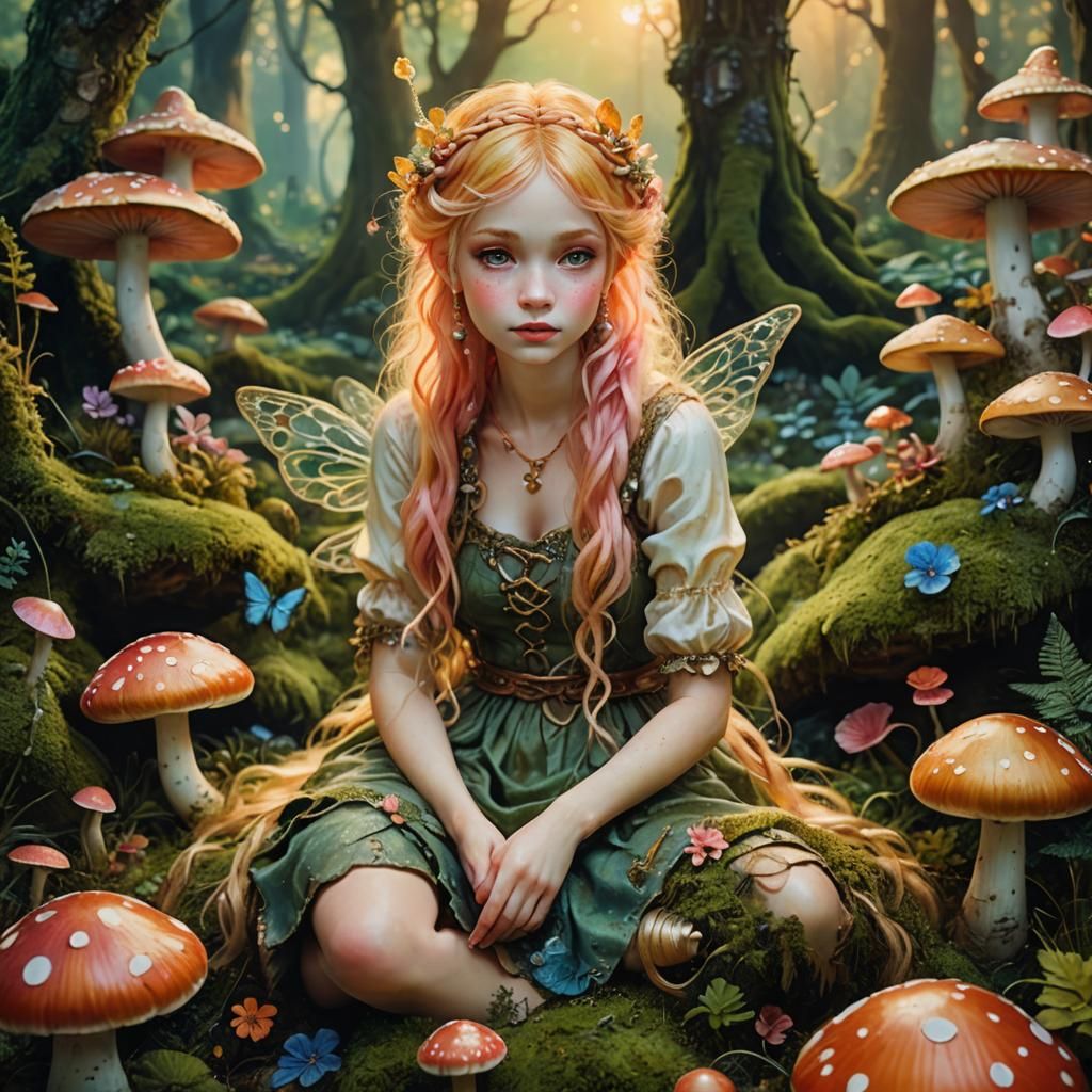 Golden Fairy in Mossy Green Fairy Village
