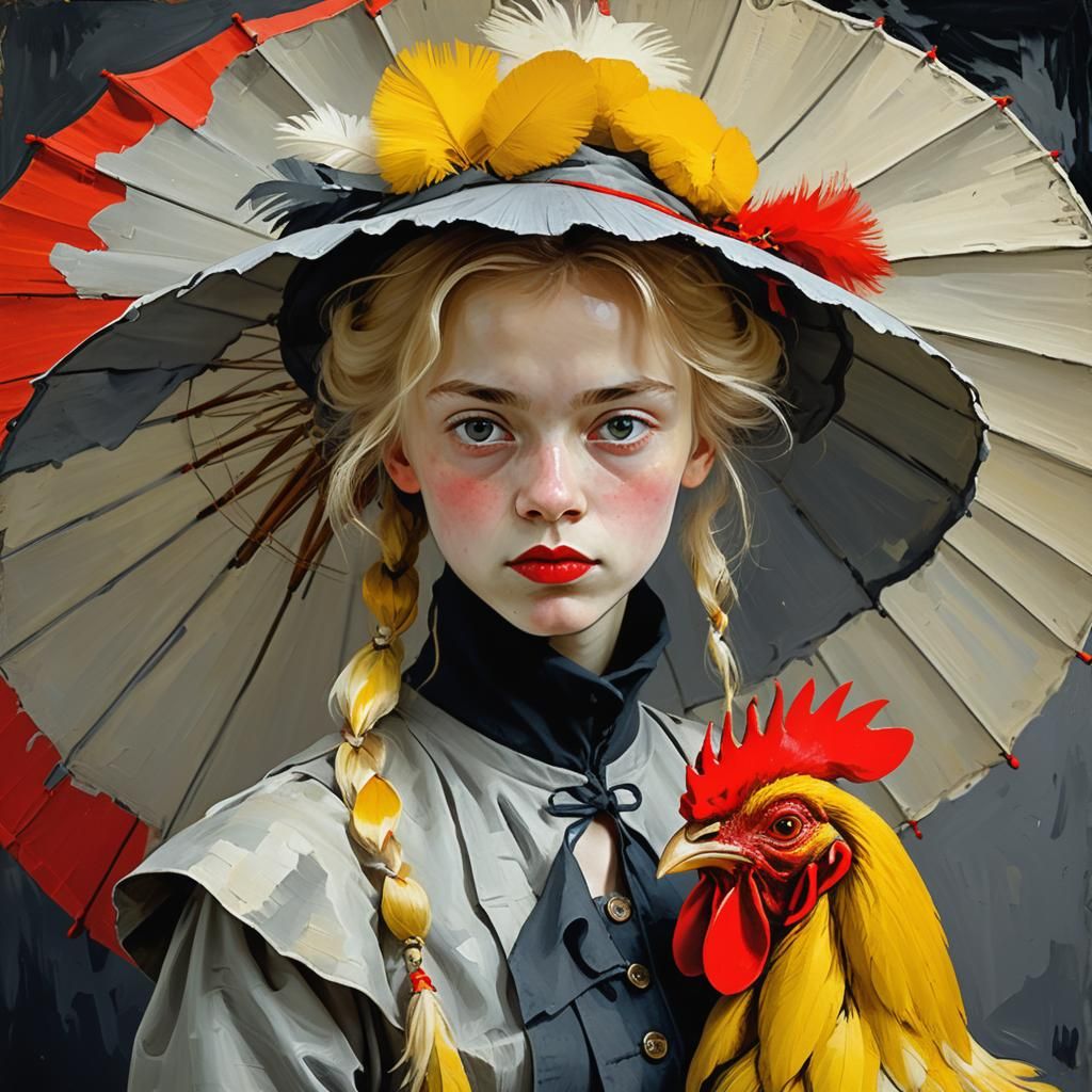 Expressionist Portrait of Girl with Red Parasol