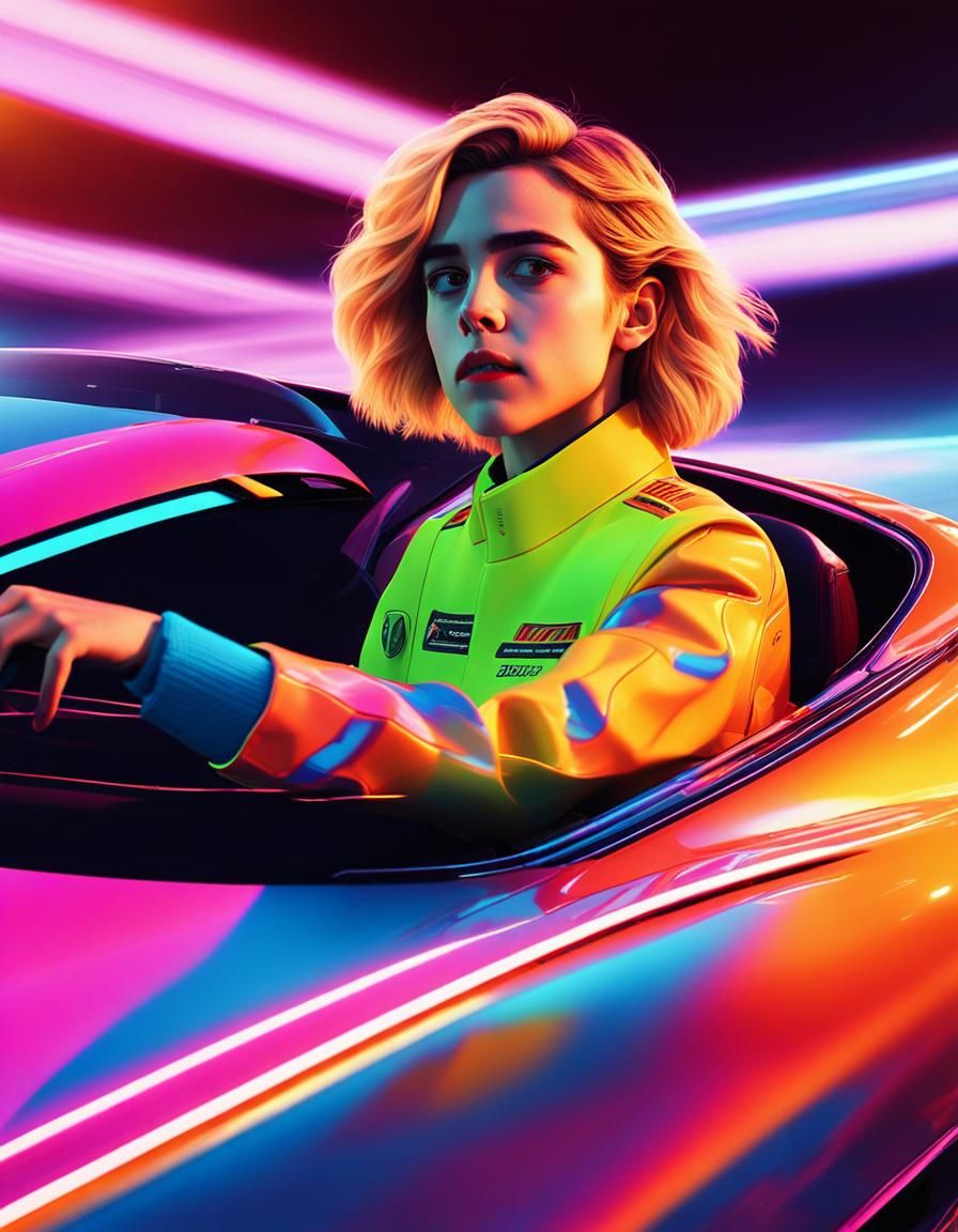 Penelope Pitstop High-Speed Racing: Neon Digital Art