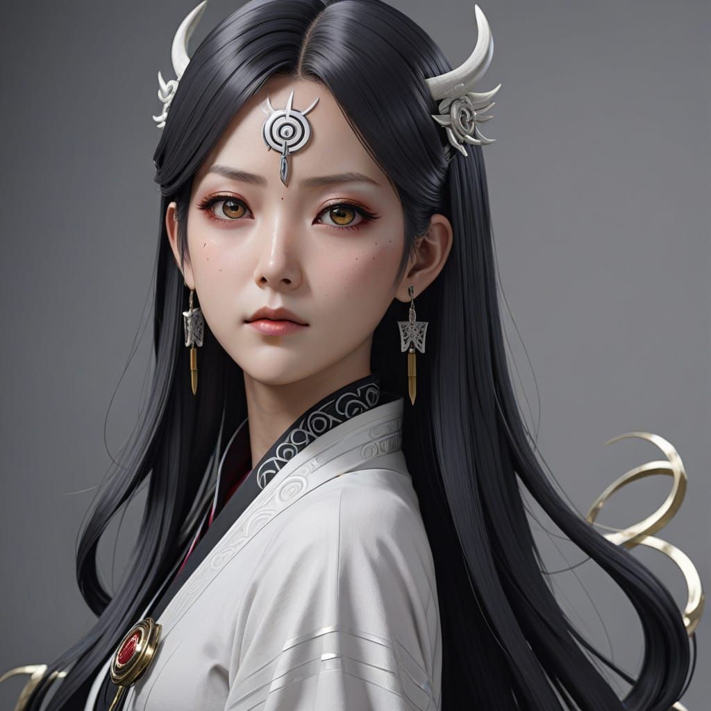 Surreal Anime Goddess with Rinnegan Eyes and Horn
