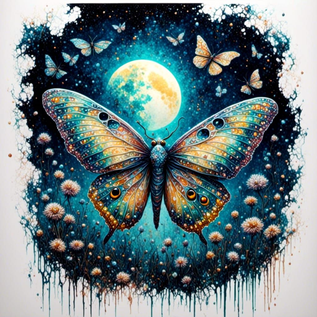 Luna Moth Flight in Liquid Pour Painting Style