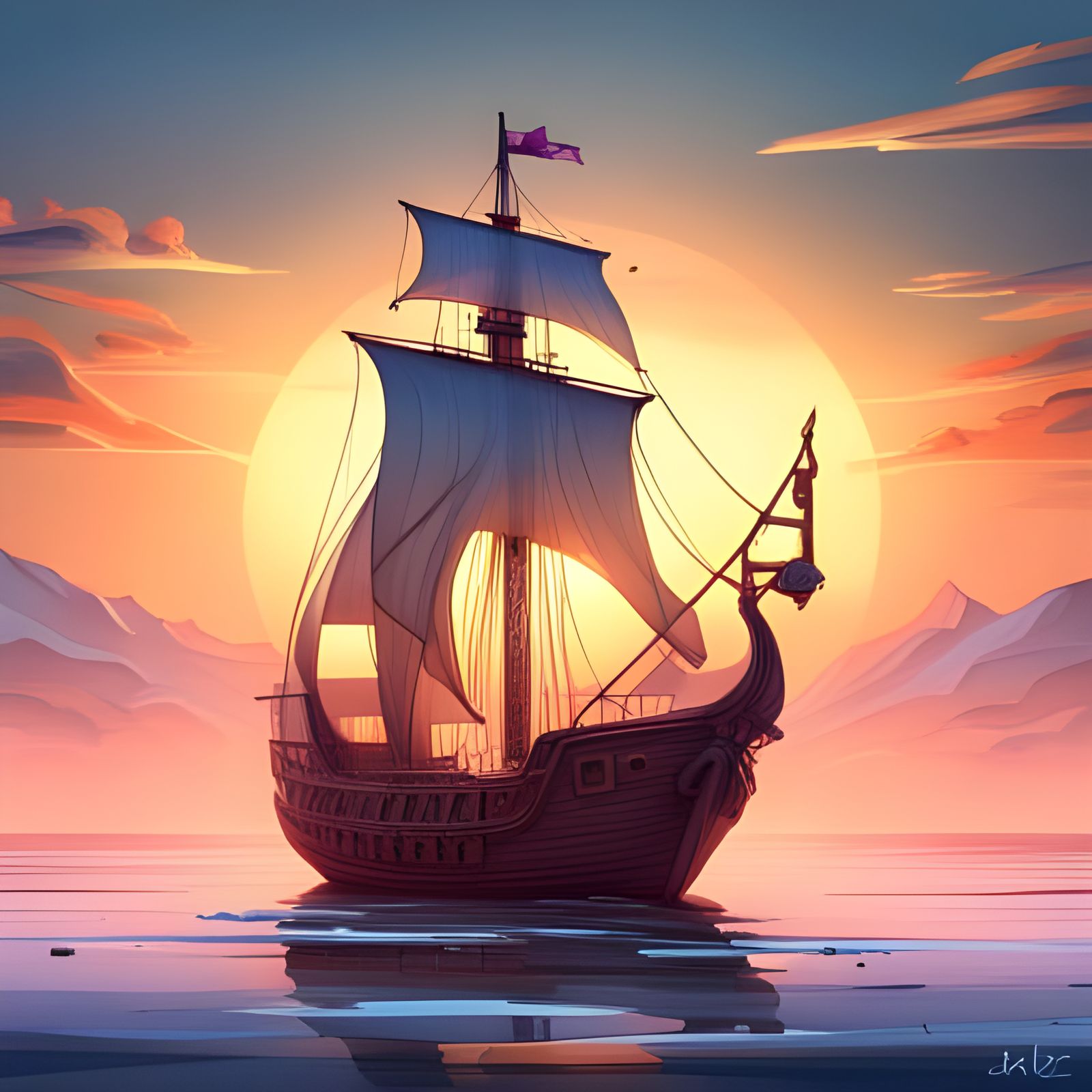 Ethereal Caravel of Water and Foam: Digital Painting