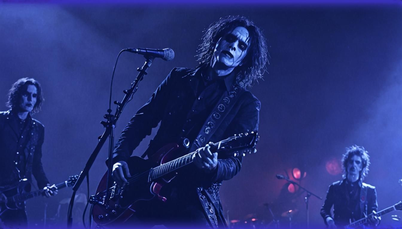 Gothic Rock Band Performance under Red Moonlight